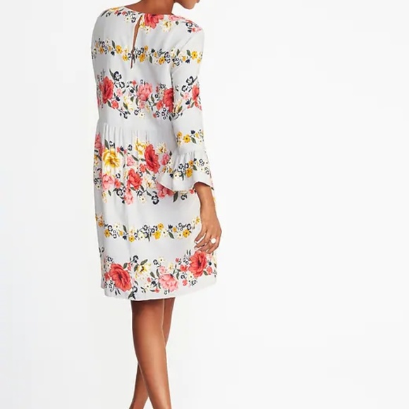 Old Navy Grey Floral Printed Bell Sleeve Dress - Picture 2 of 2